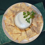 Lavash chips with blue cheese sauce