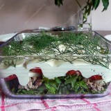 Layered salads with minced meat