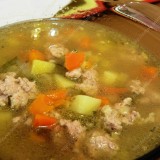 Minced meat soup with pickled cucumbers