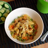 Turkey and rice stew with carrots and green peas