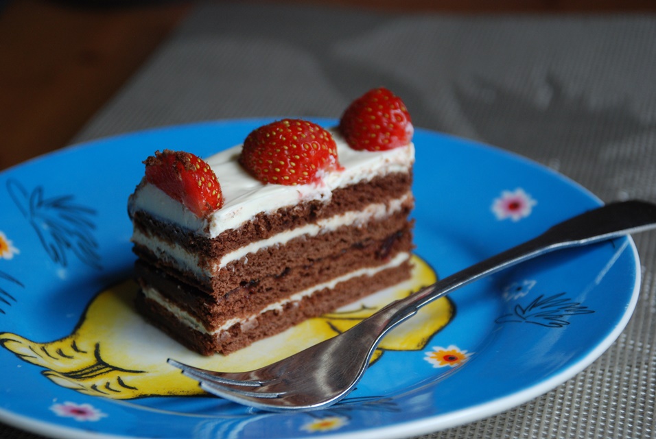 Chocolate biscuit and sour cream cake